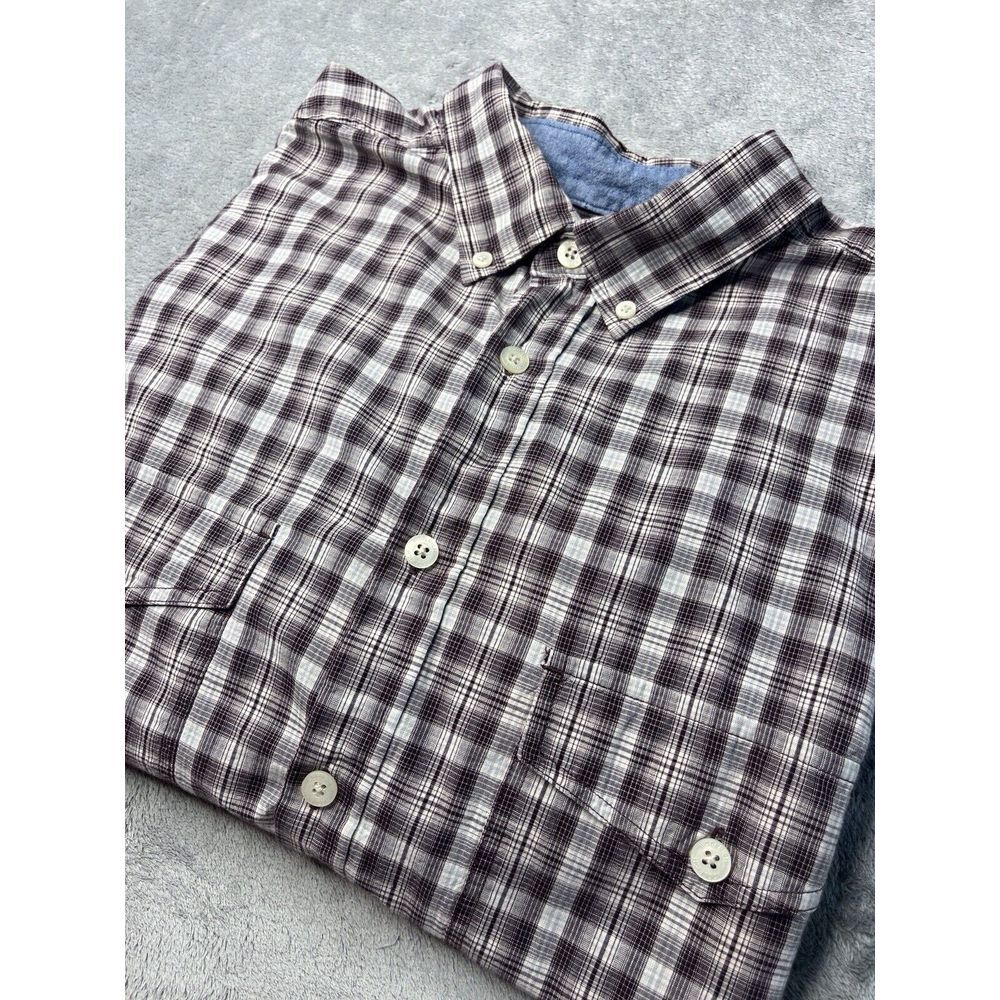 Woolrich Mens XL Brown White Plaid Button Down Shirt Long Sleeve Pockets Outdoor